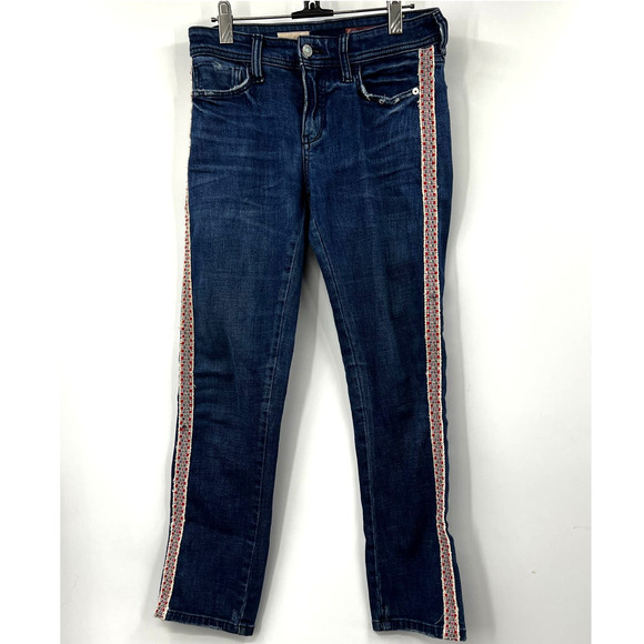 Anthropologie Pilcro The Slim Boyfriend Embroidered Side-Stripe Jeans Size 26P - Picture 1 of 16